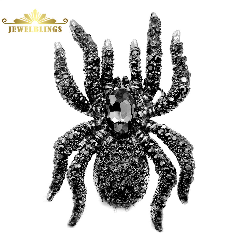 Vintage Fashion Bug - Vintage Statement 10ขาสีดำขนาดใหญ่คริสตัล Rhinestone Spider เข็มกลัดขนาดใหญ่อันตราย