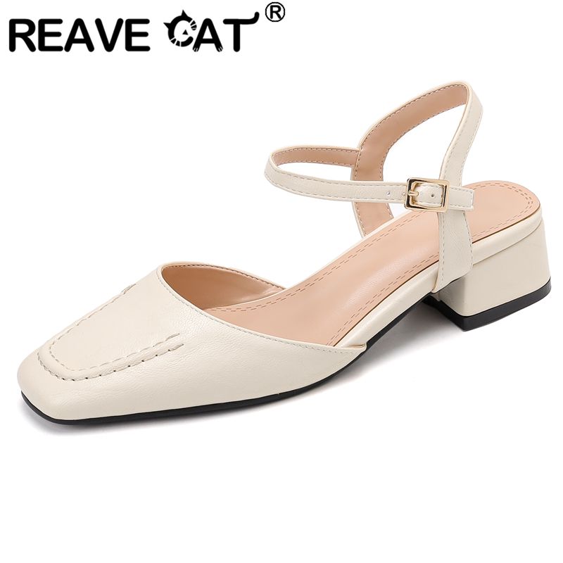 Vintage Fashion Female - รองเท้าแตะผู้หญิง REAVE CAT 2025 หัวเหลี่ยม ส้นหนา