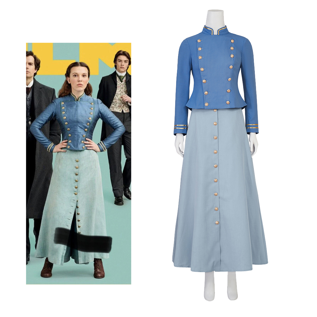 Vintage Fashion Dress - ภาพยนตร์คอสเพลย์เอนอล่า โฮล์มส์ 2 คอสเพลย์เครื่องแต่งกายชุดสีฟ้าผู้หญิงเอนอล่า วินเทจชุดชุดย้อนยุคฮาโลวีนชุด