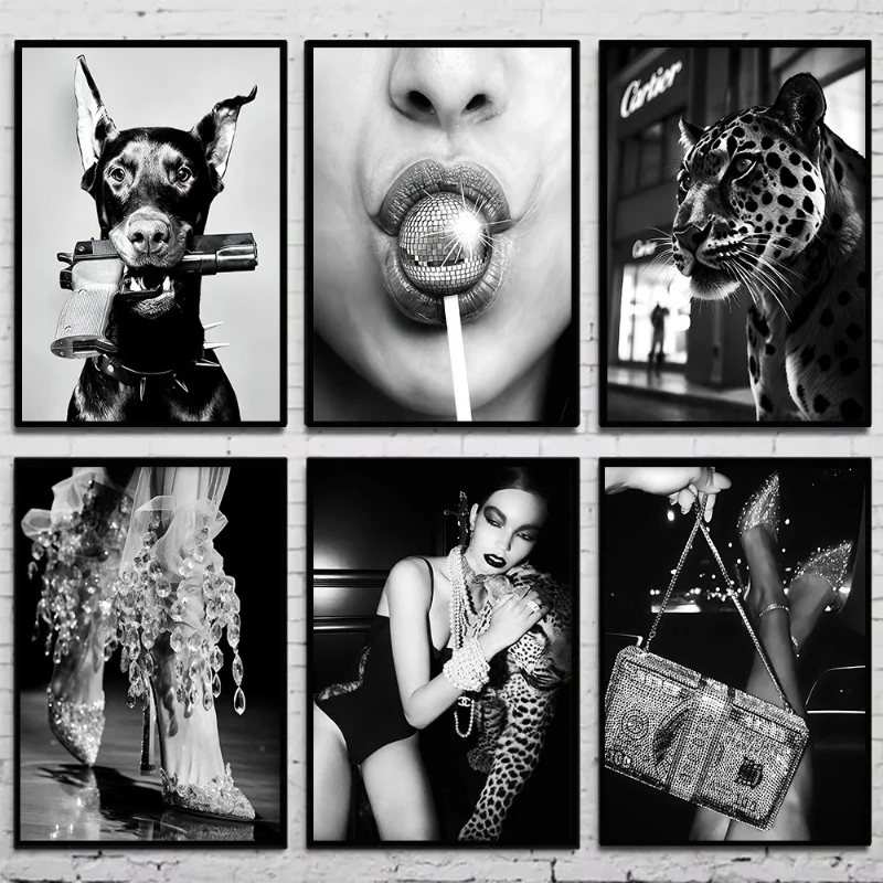 Vintage Vogue Fashion Poster - โปสเตอร์ภาพถ่ายวินเทจแฟชั่นขาวดำ ภาพผู้หญิงดื่มไวน์ ภาพพิมพ์บนผ้าแคนวาส ตกแต่งผนังบ้าน ภาพพิมพ์สำหรับตกแต่งห้องนั่งเล่น