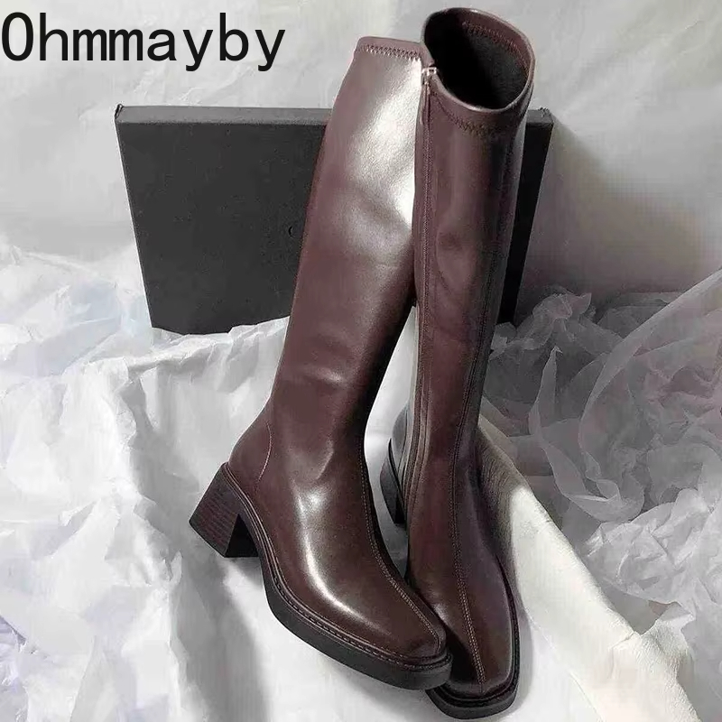 Vintage Fashion Boots - Vintage ส้นหนาผู้หญิงเข่ารองเท้าบูทสูงแฟชั่นซิปด้านข้างรองเท้าฤดูใบไม้ร่วงฤดูหนาวสุภาพสตรีกระชับยาว Botas De Mujer