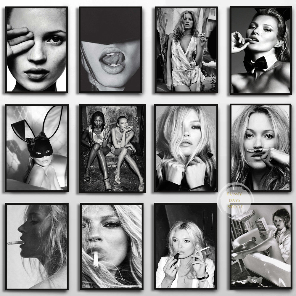 Vintage Vogue Fashion Poster - Vintage เซ็กซี่ซูเปอร์โมเดล Kate Moss โปสเตอร์สูบบุหรี่ภาพวาดผ้าใบพิมพ์ Wall