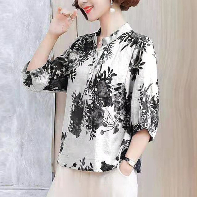 Tie Dye Shirt Vintage - แฟชั่นผู้หญิง Vintage หลวมเสื้อฤดูใบไม้ผลิฤดูร้อนฝ้ายลินินพิมพ์ Pullovers ครึ่งแขนปุ่มขนาดใหญ่ Casual