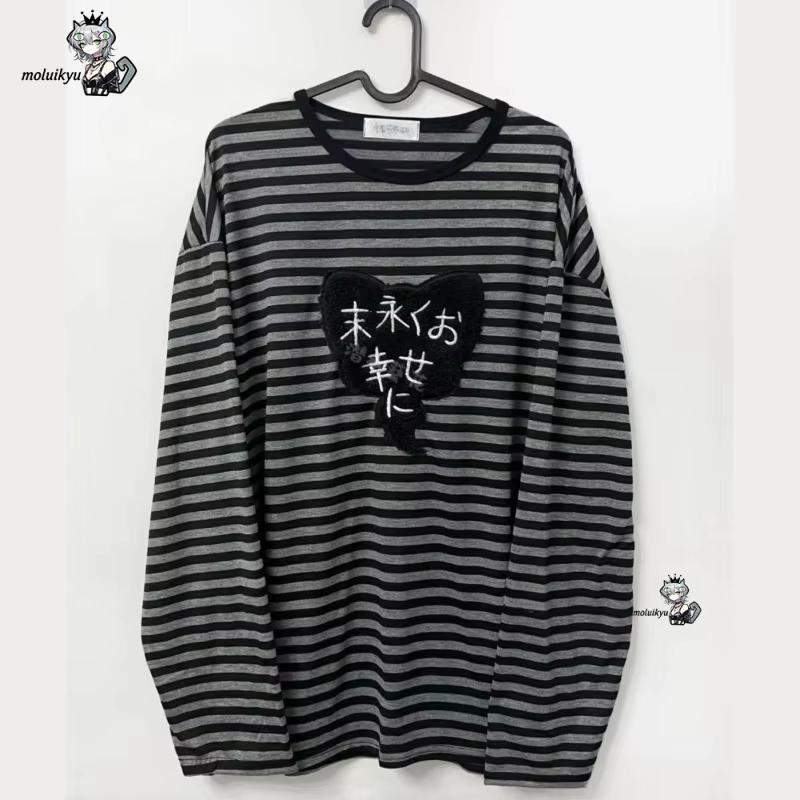 Vintage Fashion Design - เสื้อยืดแขนยาวคอกลมสไตล์อเมริกันพังก์วินเทจ Y2K ลายทางเข้ากับทุกชุด ดีไซน์ฮาราจูกุ ปักลายสวยงาม สไตล์ไฮสตรีท