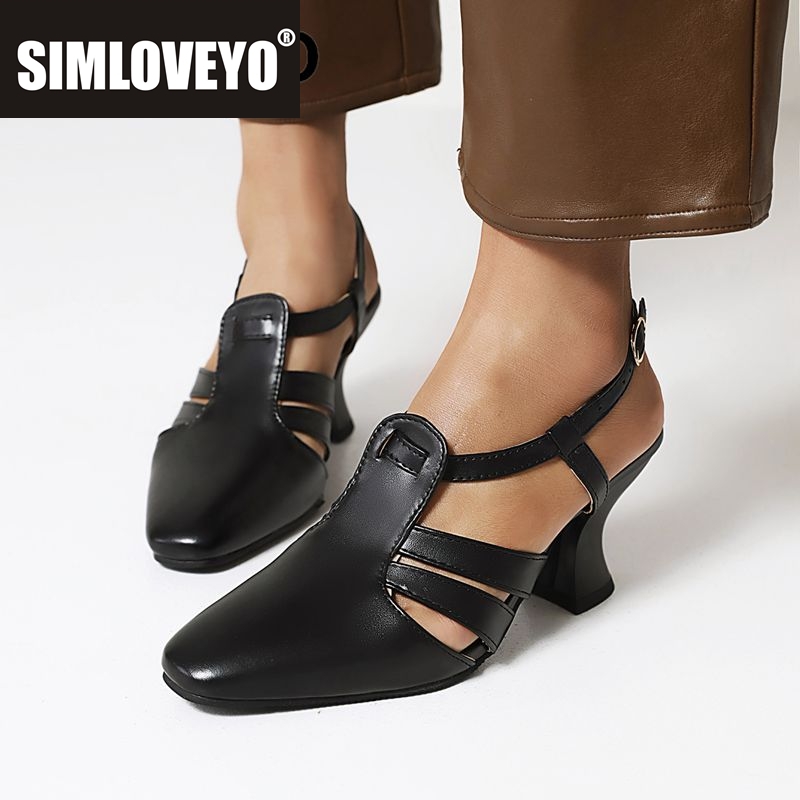 Vintage Fashion Female - รองเท้าแตะแฟชั่นประจำวัน SIMLOVEYO 2025 สำหรับผู้หญิง หัวเหลี่ยม ส้นสูง