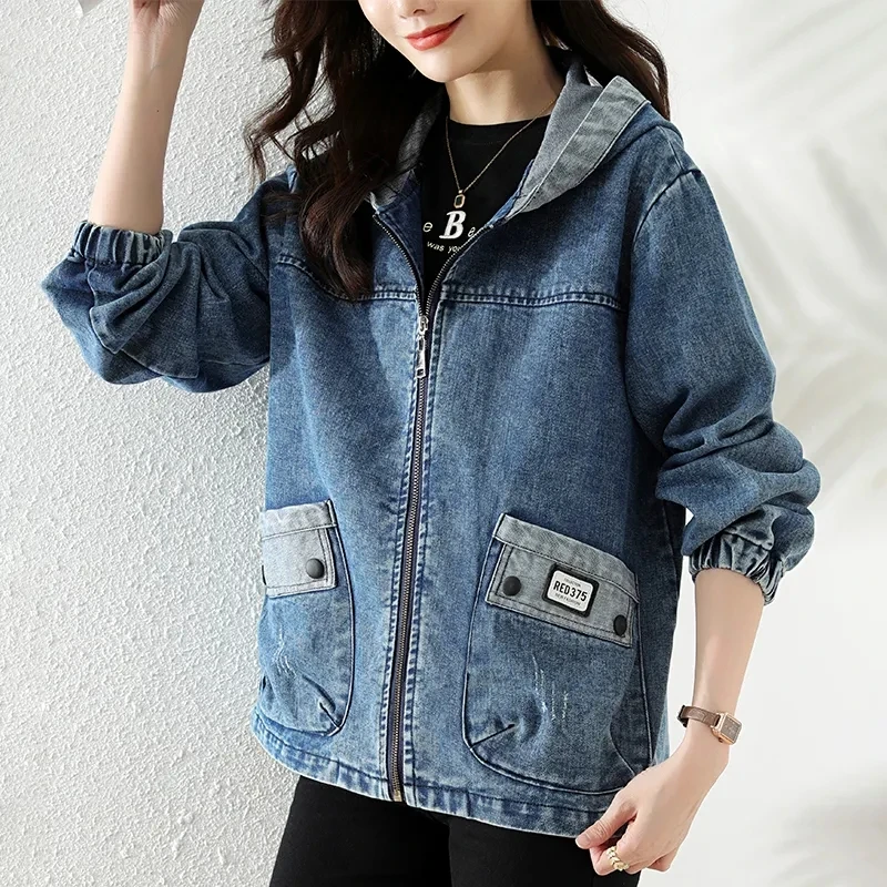 Patchwork Jean Jacket - ใหม่ Splicing Zipper หญิงเสื้อกันหนาวคาวบอย 2025 ฤดูใบไม้ผลิฤดูใบไม้ร่วงผู้หญิง