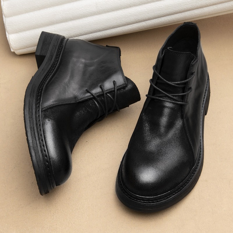 Vintage Fashion Boots - รองเท้าบูทหนังแท้สไตล์วินเทจสำหรับผู้ชาย งานแฮนด์เมดสุดหรู แฟชั่นฤดูใบไม้ผลิ/ฤดูใบไม้ร่วง 2026 หัวกลม สไตล์อังกฤษ
