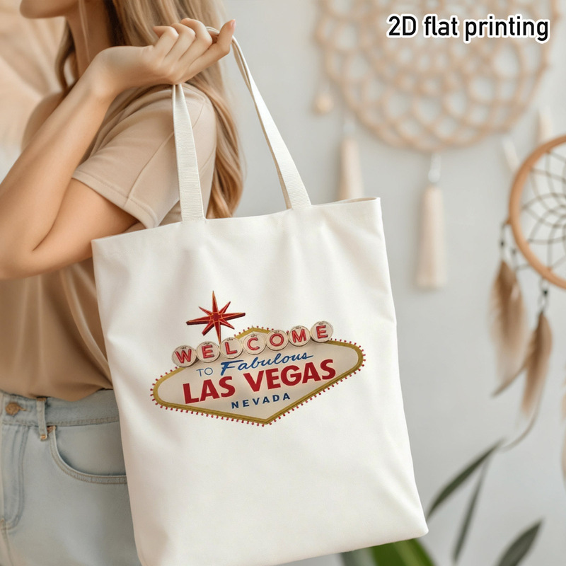 Vintage Vegas Fashion - กระเป๋าผ้าลายป้ายต้อนรับลาสเวกัสสไตล์วินเทจ เหมาะสำหรับการเดินทาง ช้อปปิ้ง ทริปชายหาด และการเดินทางไปทำงาน