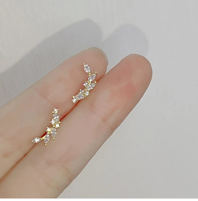 Vintage Fashion Korea - ต่างหูตุ้มหูข้าวสาลี zircon โค้งเงางามเกาหลีสำหรับผู้หญิงข้อความหวานโรแมนติกเครื่องประดับต่างหูสำหรับงานแต่งงาน