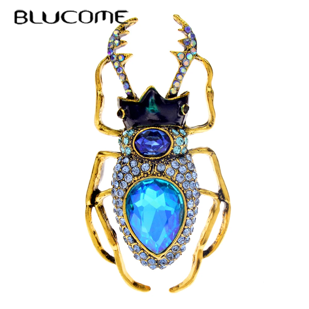 Vintage Fashion Bug - Blucome สีฟ้าคริสตัลด้วงเข็มกลัดสําหรับผู้หญิง Vintage Bug Pin แมลงเครื่องประดับวัสดุแฟชั่น
