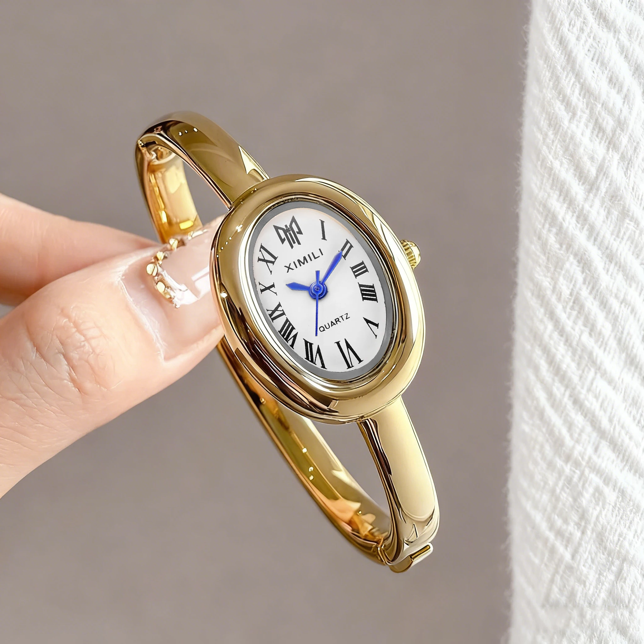 Vintage Fashion Watches - 2026XIMILI นาฬิกาวงกลมวินเทจสำหรับผู้หญิง, หน้าปัดสีขาวตัวเลขโรมันทองเปิดกำไลข้อมือควอตซ์นาฬิกาข้อมือ