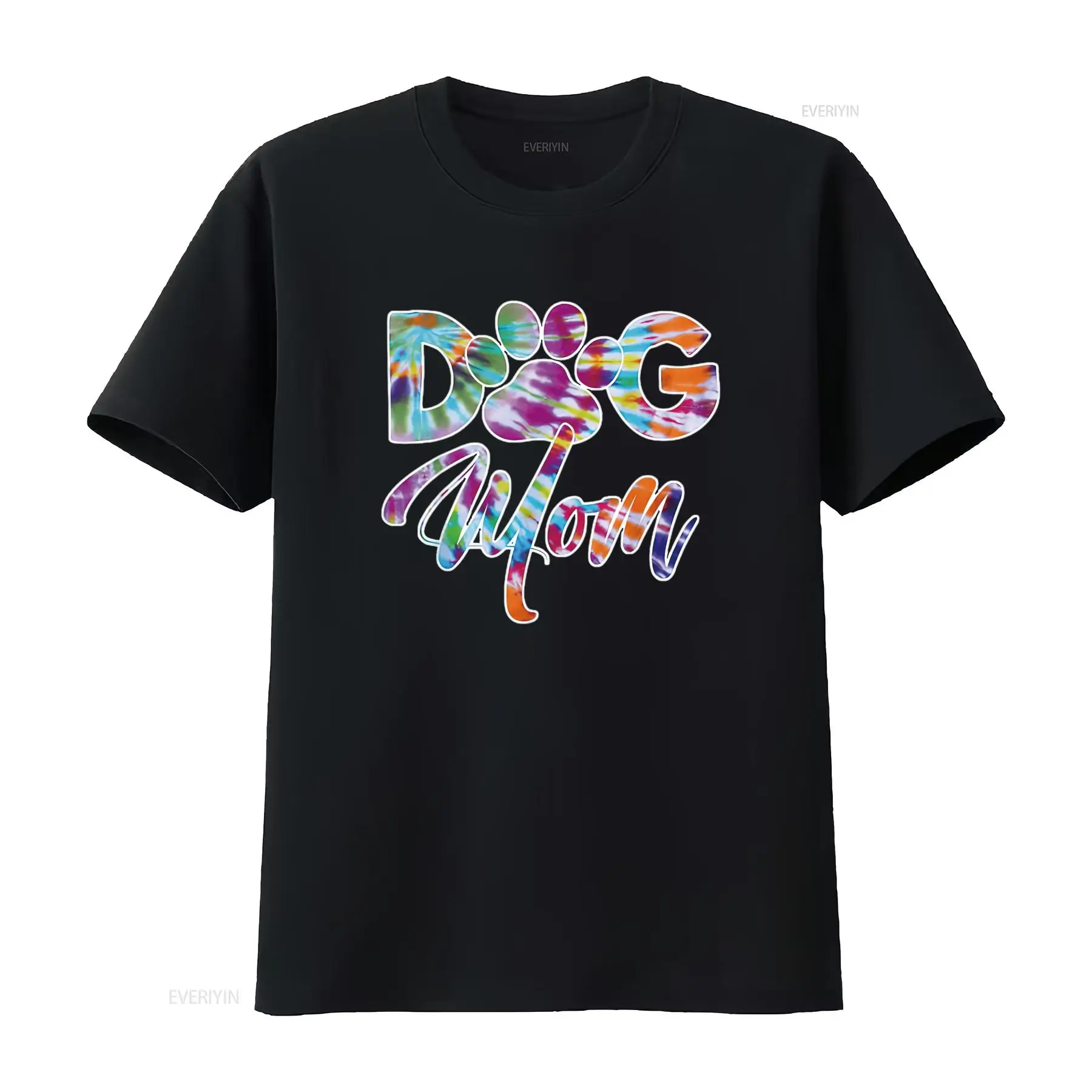 Tie Dye Shirt Vintage - เสื้อยืดลายพิมพ์เท้าสุนัขสำหรับผู้หญิงที่รักสุนัข ลาย Tie Dye สีดำ ไซส์