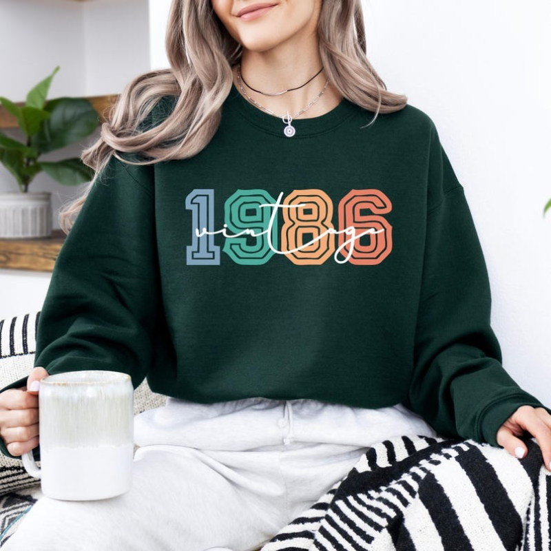 Vintage Fashion Retro Outfit - เสื้อสเวตเชิ้ตแฟชั่นฤดูหนาวสไตล์วินเทจ ปี 1986 ฉลองวันเกิดครบรอบ 40 ปี