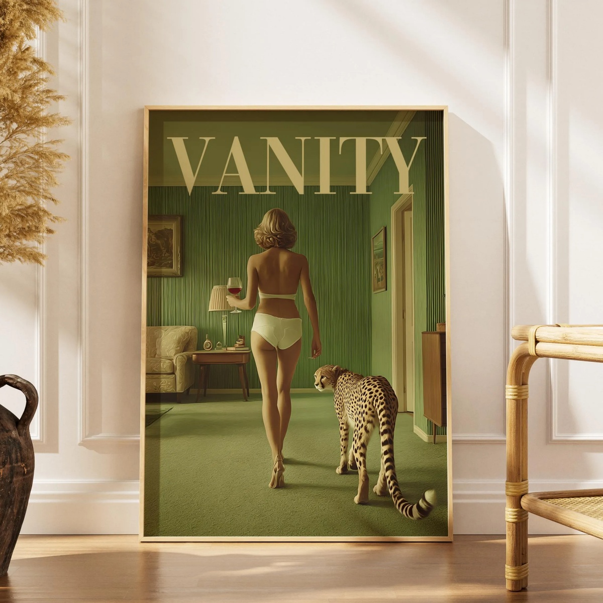 Vintage Vogue Fashion Poster - โปสเตอร์ภาพพิมพ์ลายเสือชีตาห์บนผ้าใบสำหรับตกแต่งบ้าน สไตล์วินเทจ แฟชั่นแมกกาซีน ภาพพิมพ์ศิลปะสัตว์ สำหรับตกแต่งห้องนั่งเล่น