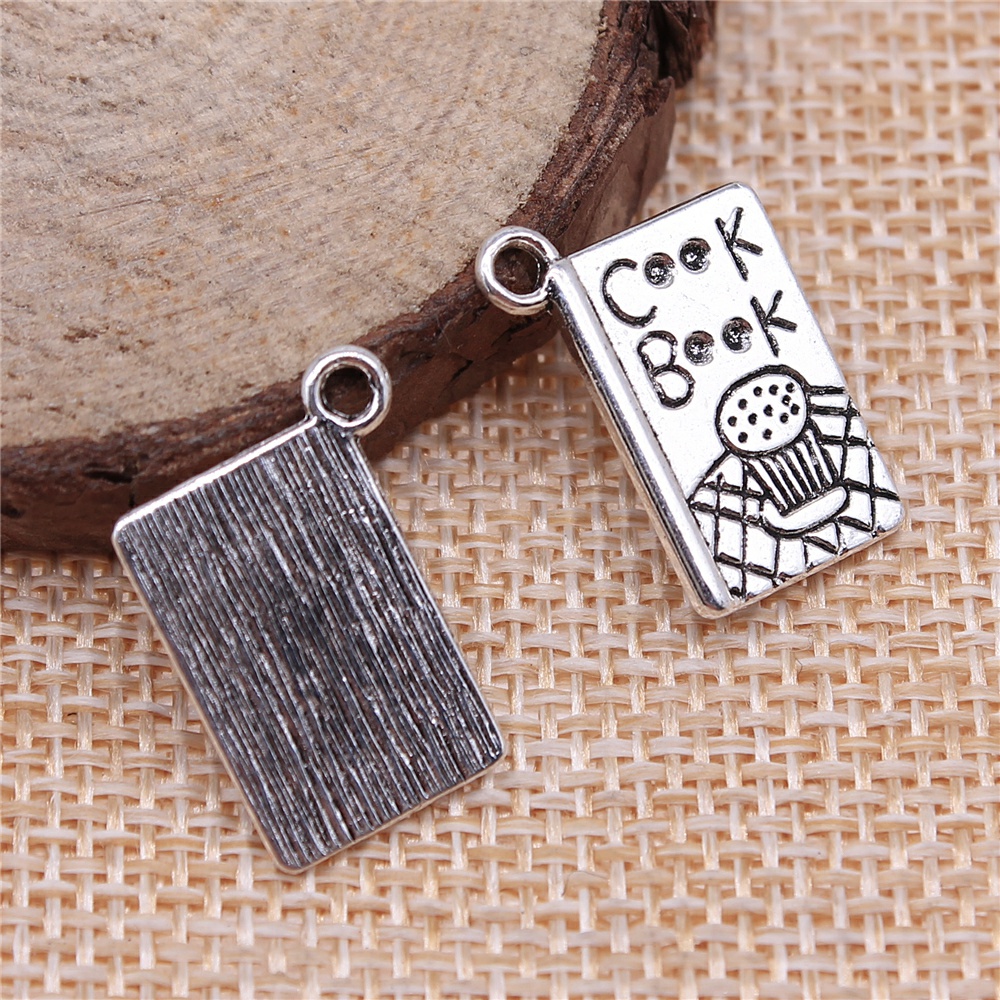 Vintage Fashion Coloring Book - WYSIWYG 10Pcs 17X11มม.Cook Book Charm จี้สำหรับเครื่องประดับโบราณเงินสี
