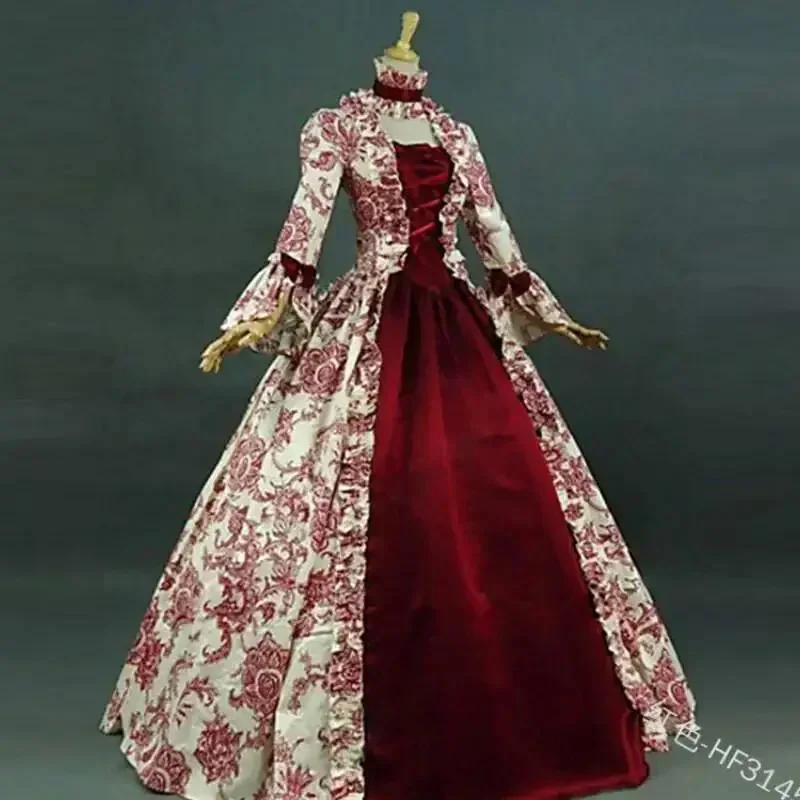 Vintage Fashion Dress - ชุดคอสเพลย์สไตล์โกธิคยุคกลางเรเนซองส์ ไซส์ใหญ่ พร้อมลูกไม้ลายดอกไม้แบบวินเทจ ชุดเดรสยาวแขนบาน สำหรับงานฮาโลวีนและงานคาร์นิวัล