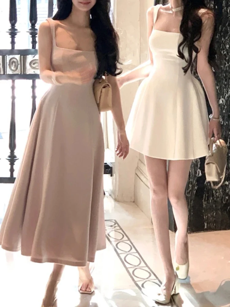 Vintage Fashion Korea - ชุดราตรีปาร์ตี้สีแดงชุดมินิเดรสแขนกุดของผู้หญิงชุดหนึ่งชิ้นสง่างามแบบลำลองแฟชั่นเกาหลีสำหรับฤดูร้อน