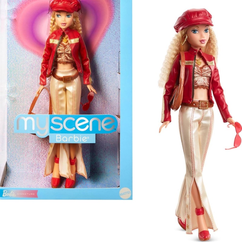 Vintage Fashion Barbie - ชุดตุ๊กตาแฟชั่นวินเทจสะสม พร้อมส่ง เสื้อแจ็คเก็ตหนังเทียมสีแดงพร้อมเข็มขัด จับคู่กับกางเกงสีเบจ สำหรับแฟนๆ ของขวัญ