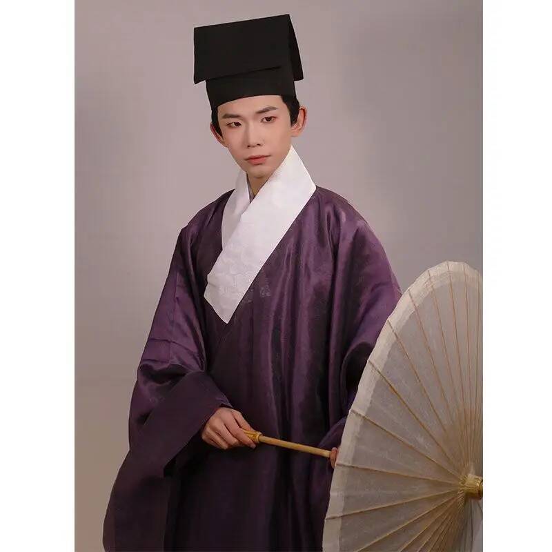 Vintage Fashion Dress - ชุดฮั่นฝูแบบดั้งเดิม ผ้าโปร่งลายดอกไม้สีเข้ม แขนยาว สไตล์ราชวงศ์หมิง ชุดเต๋า ชุดฮั่นฝูจีนสำหรับผู้ชาย