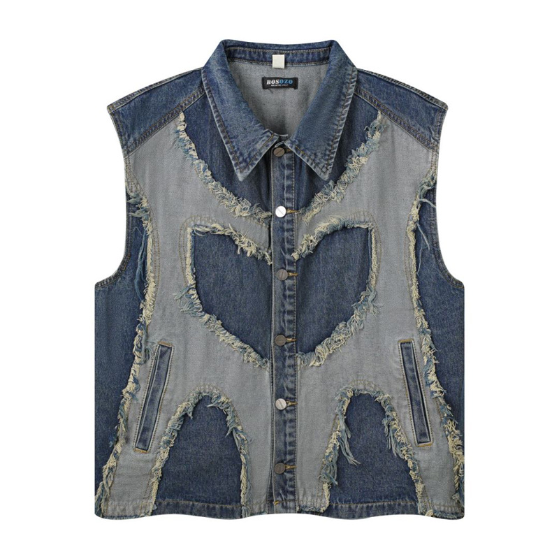 เสื้อแจ็คเก็ตยีนส์แบบไม่มีแขนส - Patchwork Jean Jacket บทวิจารณ์และราคา