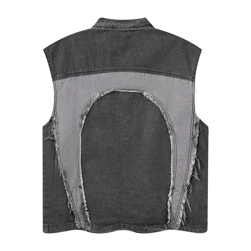 เสื้อแจ็คเก็ตยีนส์แบบไม่มีแขนส - Patchwork Jean Jacket บทวิจารณ์และราคา