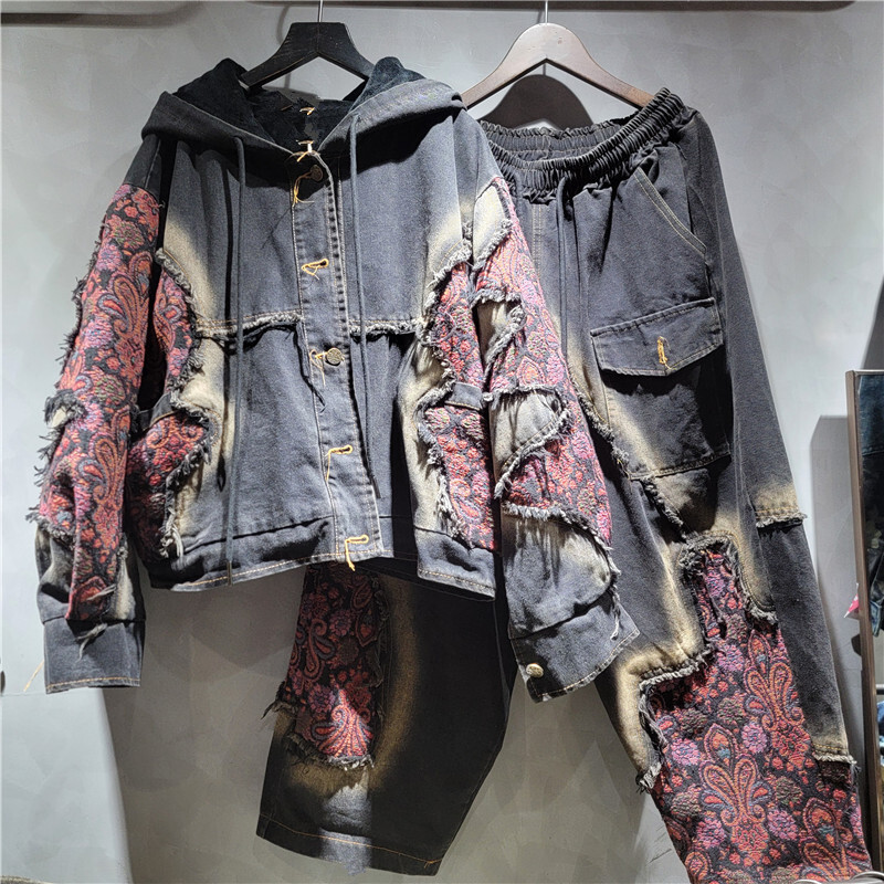 เสื้อแจ็คเก็ตยีนส์ผู้หญิง WTHT - Patchwork Jean Jacket บทวิจารณ์และราคา