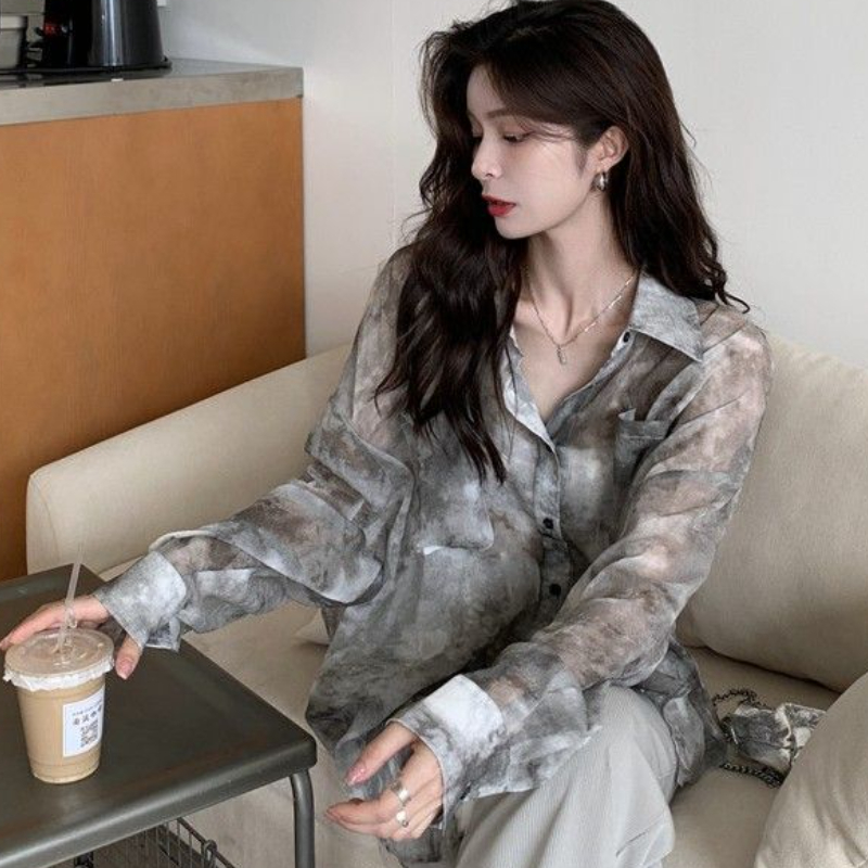 Tie Dyeเสื้อผู้หญิงหลวมครีมกัน - Tie Dye Shirt Vintage บทวิจารณ์และราคา