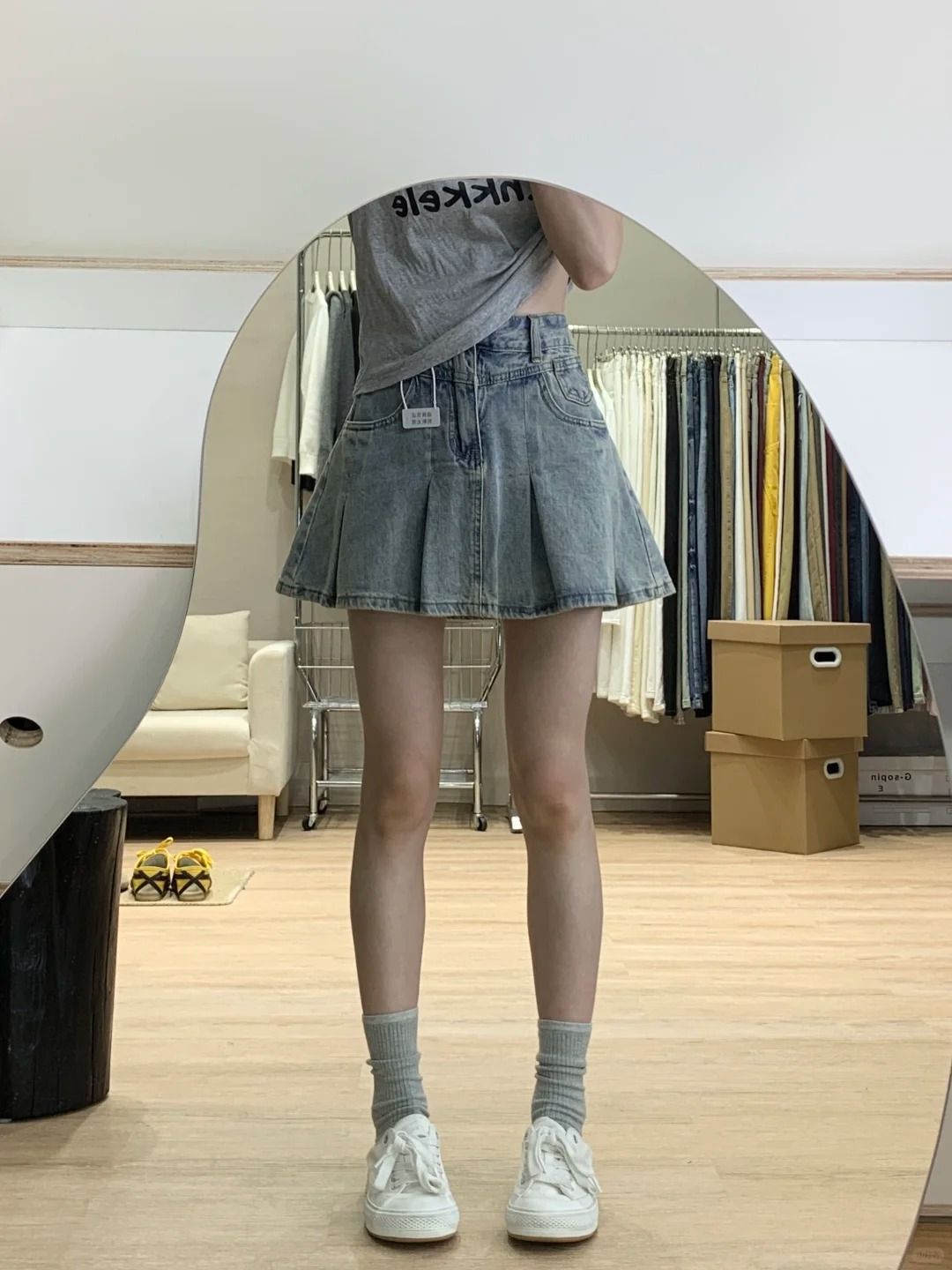 กระโปรงยีนส์เอวสูงทรงเอพลีทสไต - Vintage Fashion Jeans บทวิจารณ์และราคา