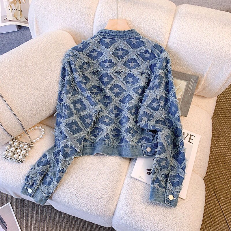เสื้อโค้ทผู้หญิง เสื้อแจ็คเก็ต - Patchwork Jean Jacket บทวิจารณ์และราคา