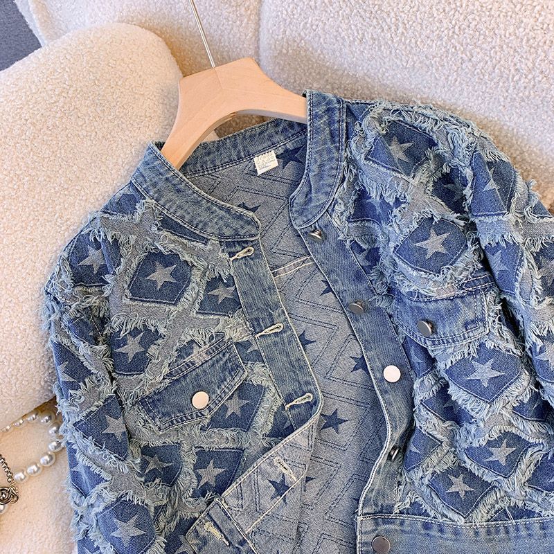 เสื้อโค้ทผู้หญิง เสื้อแจ็คเก็ต - Patchwork Jean Jacket บทวิจารณ์และราคา