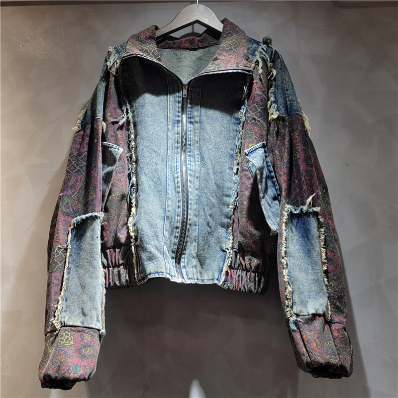 ชุดยีนส์ผู้หญิงสไตล์วินเทจทันส - Patchwork Jean Jacket บทวิจารณ์และราคา