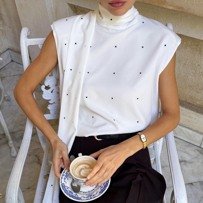 เสื้อกล้ามแขนกุดลายจุด คอสูง แ - Vintage Fashion Vogue บทวิจารณ์และราคา