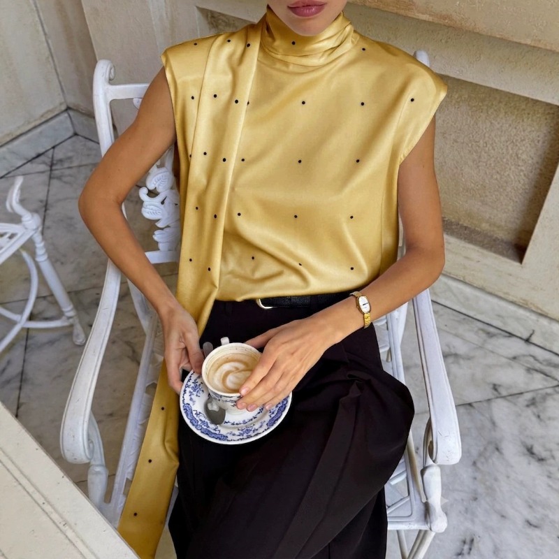 เสื้อกล้ามแขนกุดลายจุด คอสูง แ - Vintage Fashion Vogue บทวิจารณ์และราคา