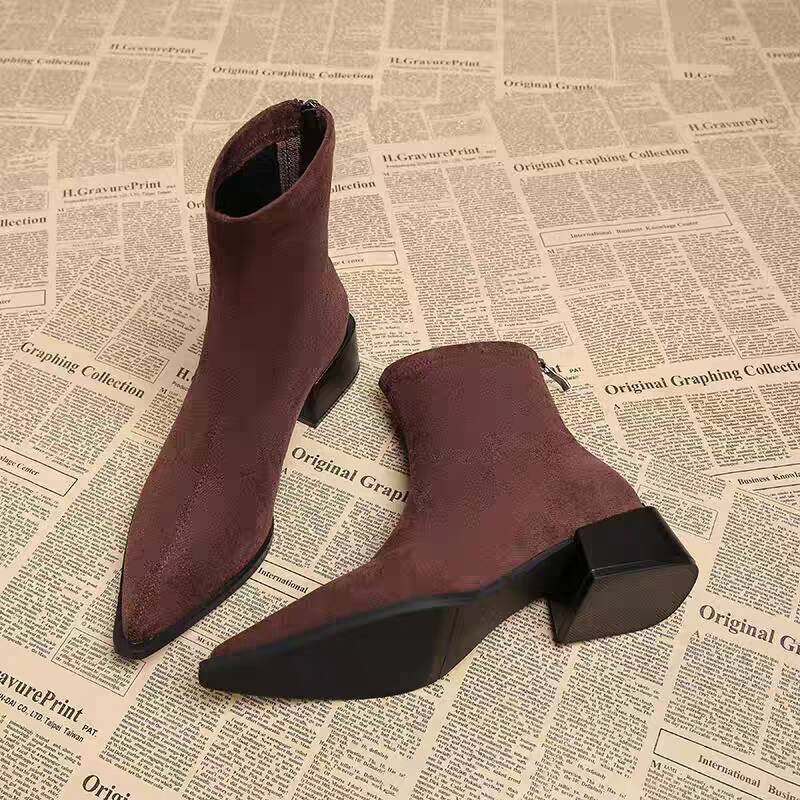 รองเท้าบูทส้นเตี้ยผู้หญิงสไตล์ - Vintage Fashion Female บทวิจารณ์และราคา