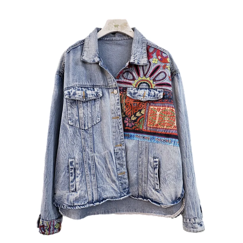 โบฮีเมียเย็บปักถักร้อย Splicin - Patchwork Jean Jacket บทวิจารณ์และราคา