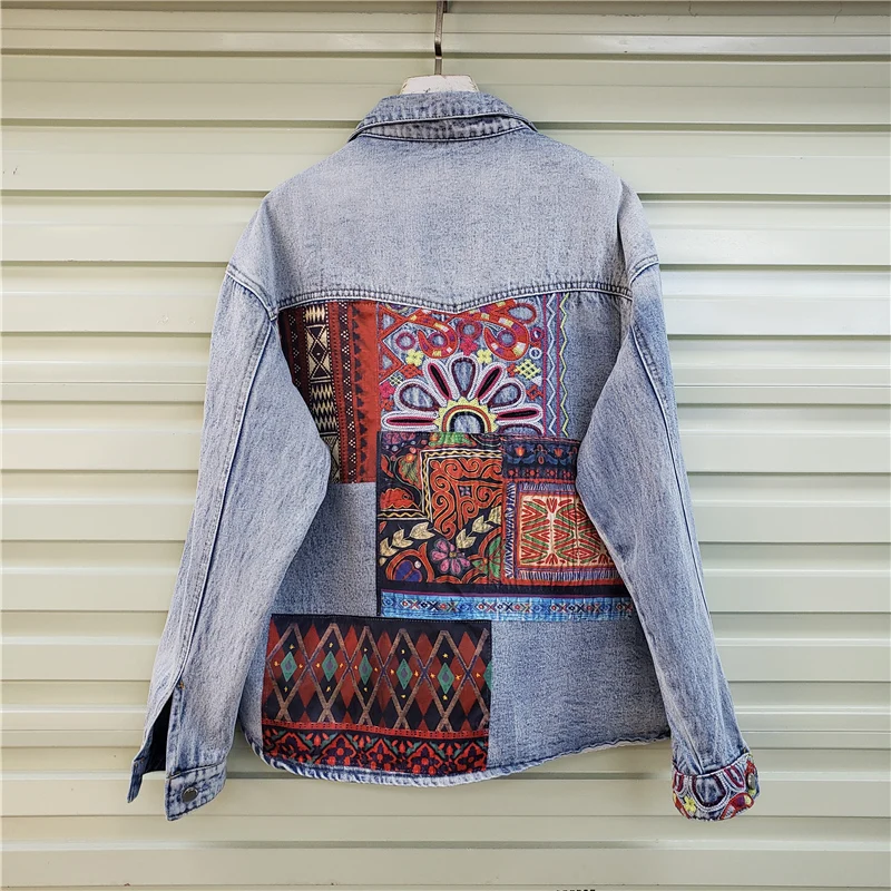 โบฮีเมียเย็บปักถักร้อย Splicin - Patchwork Jean Jacket บทวิจารณ์และราคา