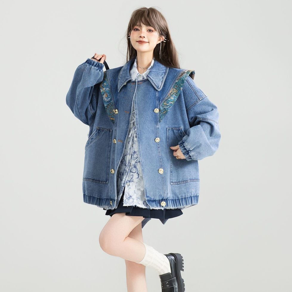 Vintage Denimแจ็คเก็ตOutwearผู - Patchwork Jean Jacket บทวิจารณ์และราคา