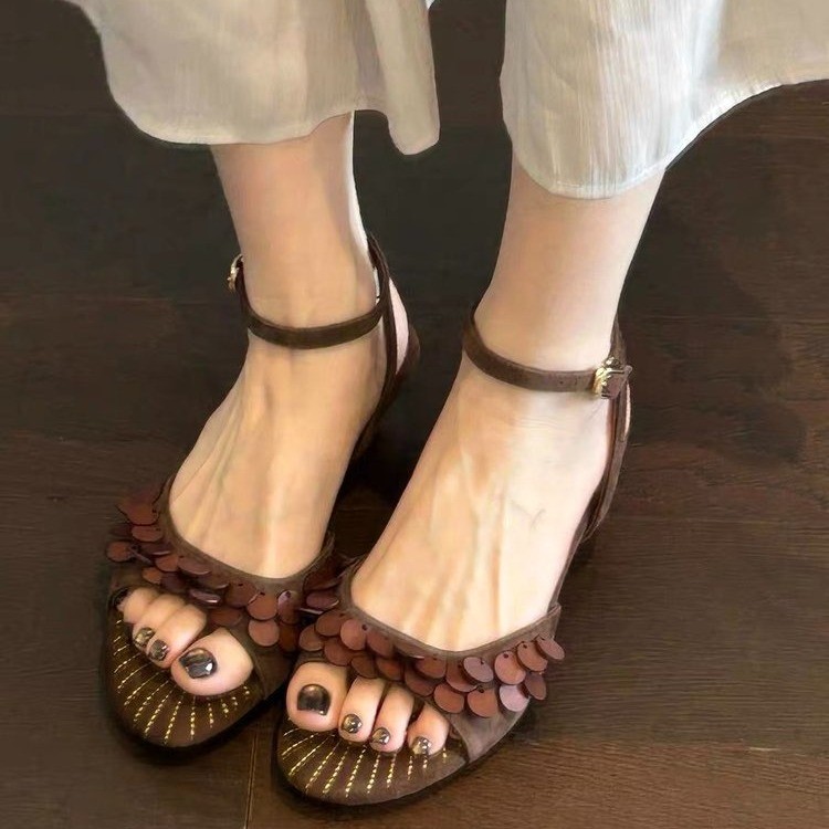 รองเท้าแตะผู้หญิงแบบสวมประดับม - Vintage Fashion Female บทวิจารณ์และราคา