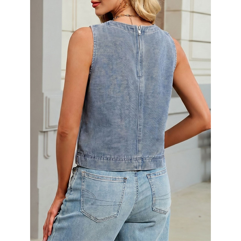 เบนย์นฟฟี่เสื้อกั๊กยีนส์คอกลมล - Vintage Fashion Female บทวิจารณ์และราคา