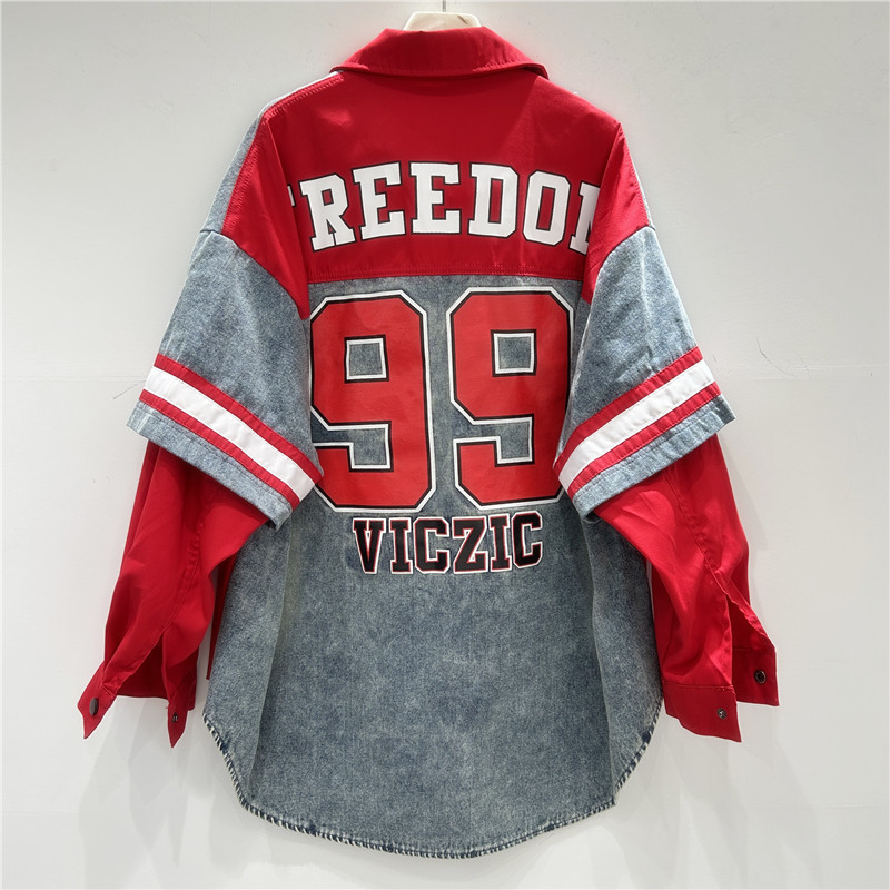 เสื้อแจ็คเก็ตยีนส์สไตล์เรโทรสำ - Patchwork Jean Jacket บทวิจารณ์และราคา