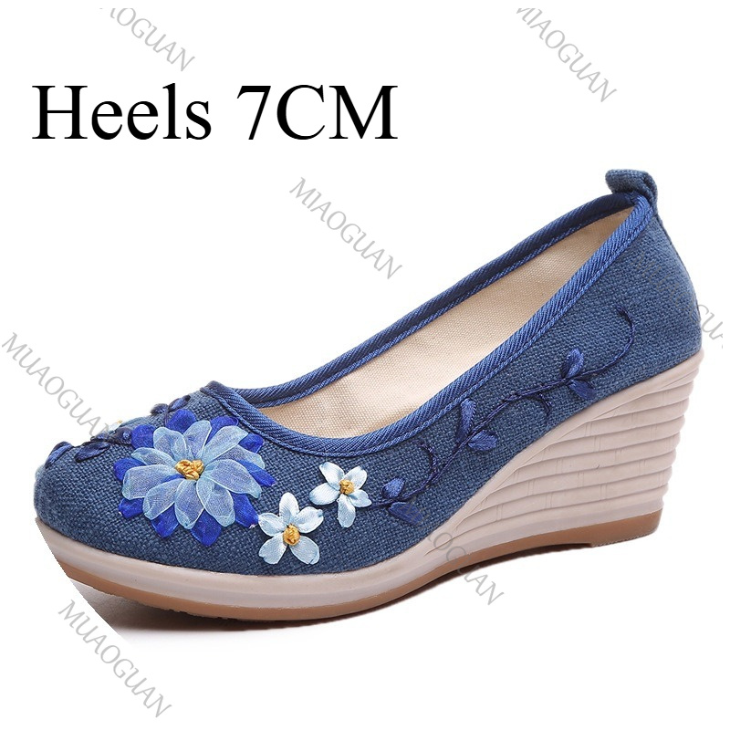 รองเท้าส้นเตารีดปักลายสำหรับผู - Vintage Fashion Female บทวิจารณ์และราคา