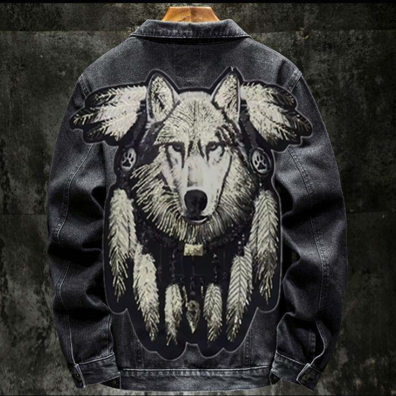 อเมริกา Vintage Heavy Wolf ปัก - Patchwork Jean Jacket บทวิจารณ์และราคา