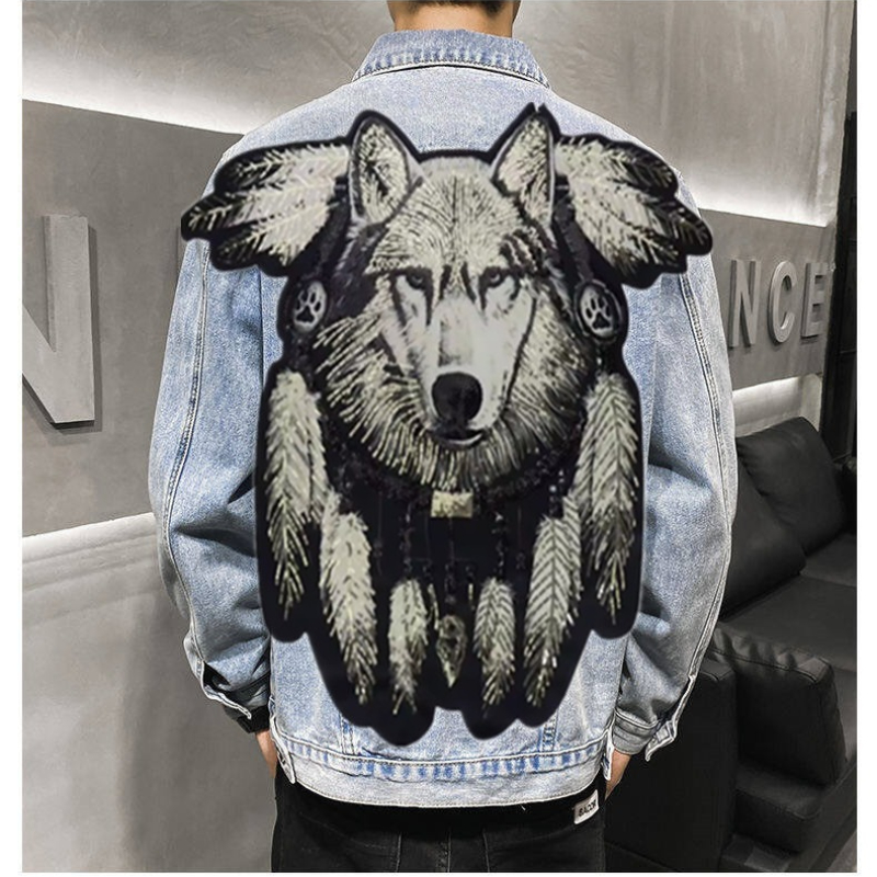 อเมริกา Vintage Heavy Wolf ปัก - Patchwork Jean Jacket บทวิจารณ์และราคา