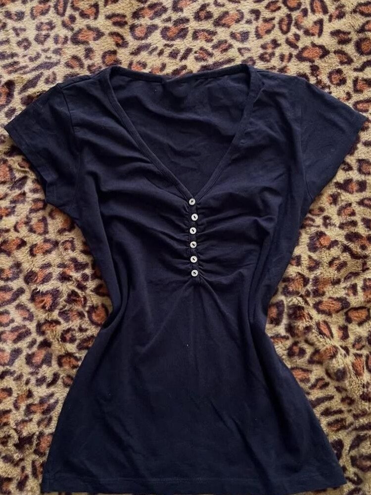 เสื้อยืดสีน้ำเงินเข้มสไตล์วินเ - Vintage Fashion Korea บทวิจารณ์และราคา