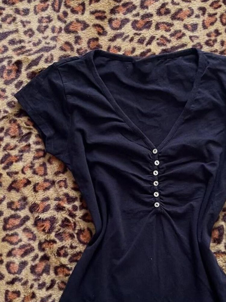 เสื้อยืดสีน้ำเงินเข้มสไตล์วินเ - Vintage Fashion Korea บทวิจารณ์และราคา