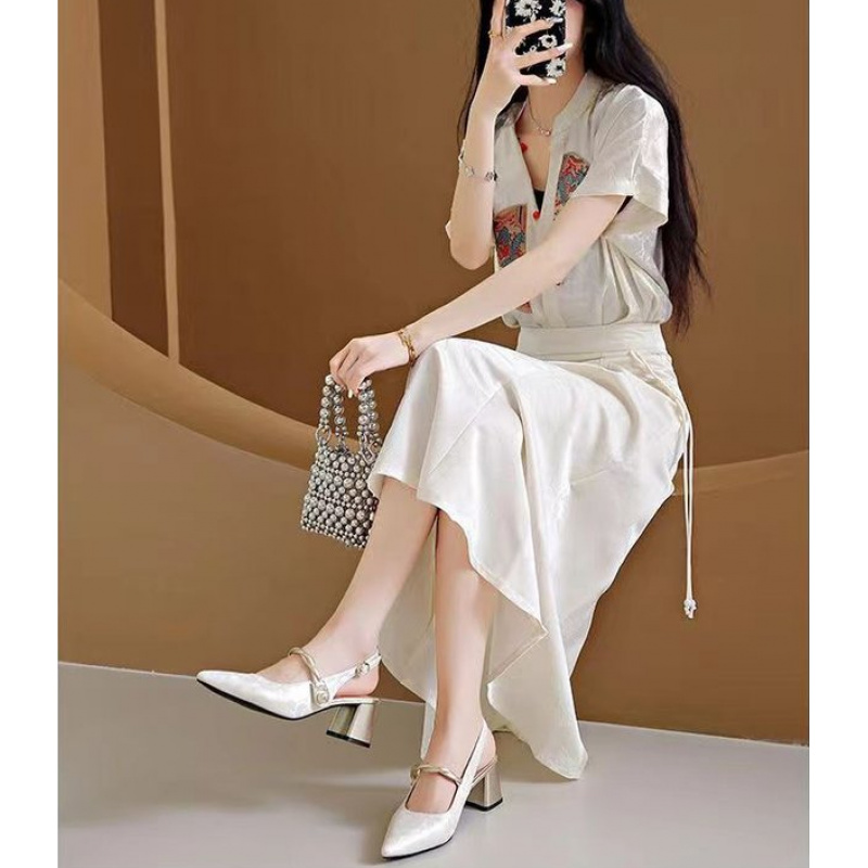 รองเท้าส้นตึกแบบสวมเปิดส้น ปลา - Vintage Fashion Dress บทวิจารณ์และราคา