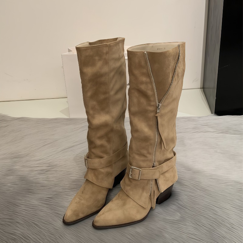 รองเท้าบูทผู้หญิง หนังกลับสไตล - Vintage Fashion Boots บทวิจารณ์และราคา