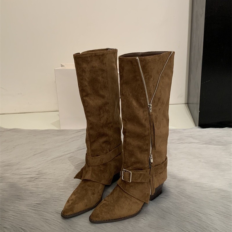 รองเท้าบูทผู้หญิง หนังกลับสไตล - Vintage Fashion Boots บทวิจารณ์และราคา