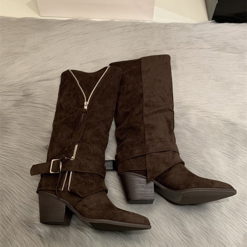 รองเท้าบูทผู้หญิง หนังกลับสไตล - Vintage Fashion Boots บทวิจารณ์และราคา