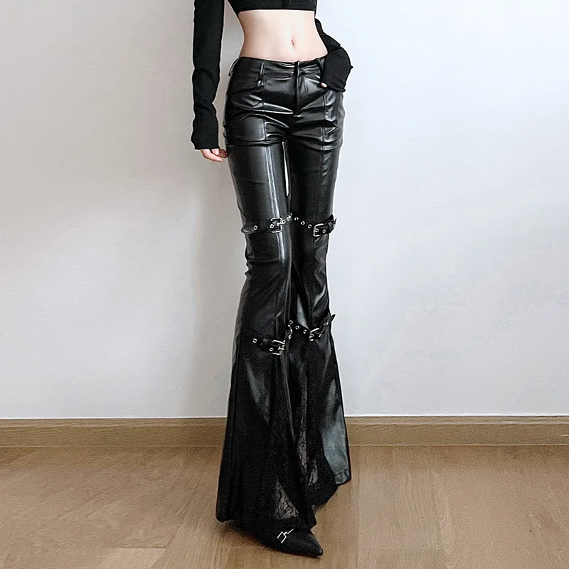 กางเกงทรงบานหนัง PU สำหรับผู้ห - Vintage Fashion Aesthetic บทวิจารณ์และราคา
